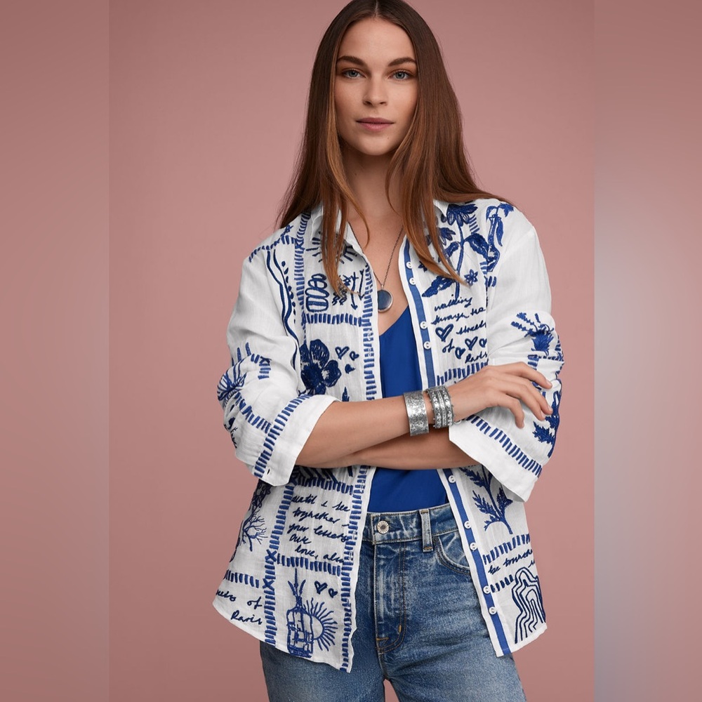 NWT Johnny Was Petite Botanique Double Button Oversized $255 Shirt